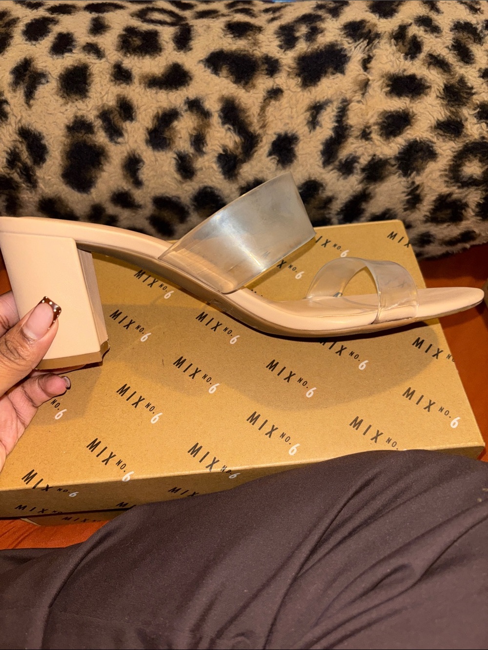 Mix No. 6 Clear Double-Strap Block Heel Sandal in Beige